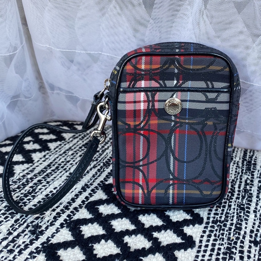 Coach Poppy Tartan Plaid Wristlet